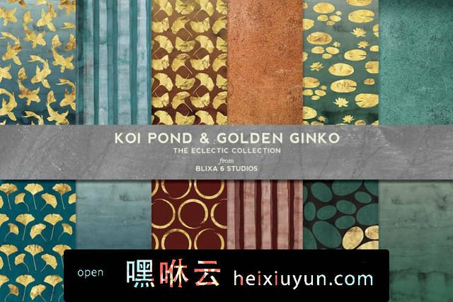 烫金池塘背景纹理Koi Pond Golden Ginko #140897 - 嘿咻云