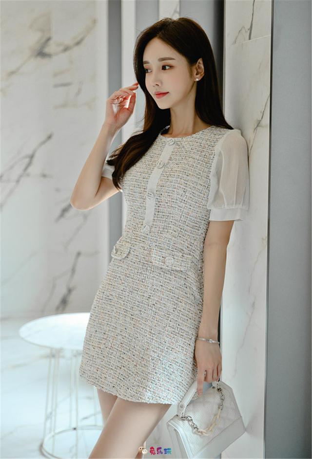 孙允珠丨粗砂呢纹英伦曼妙素雅包臀裙