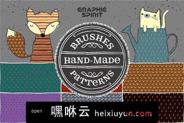 插画画笔和背景纹理素材Illustrator Brushes and Patterns Set - 嘿咻云