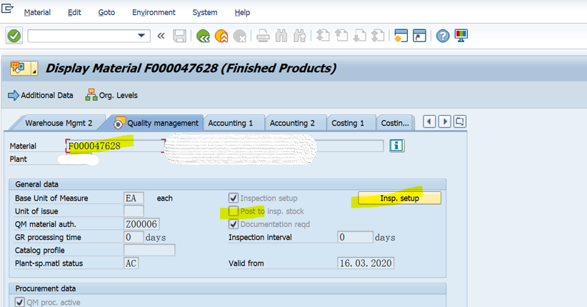 SAP QM 啟用04檢驗型別的物料，工單上STOCK TYPE不是QI？