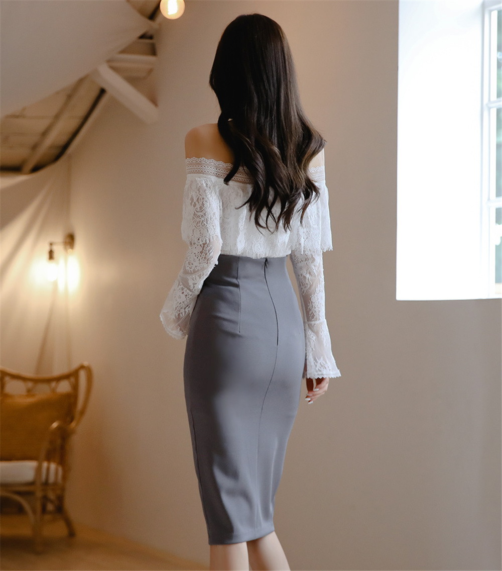 孙允珠丨雅致清灰蕾丝层叠镂花拼搭裙