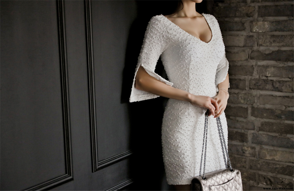 孙允珠丨白雪慕斯毛呢香蝶开袖古典裙