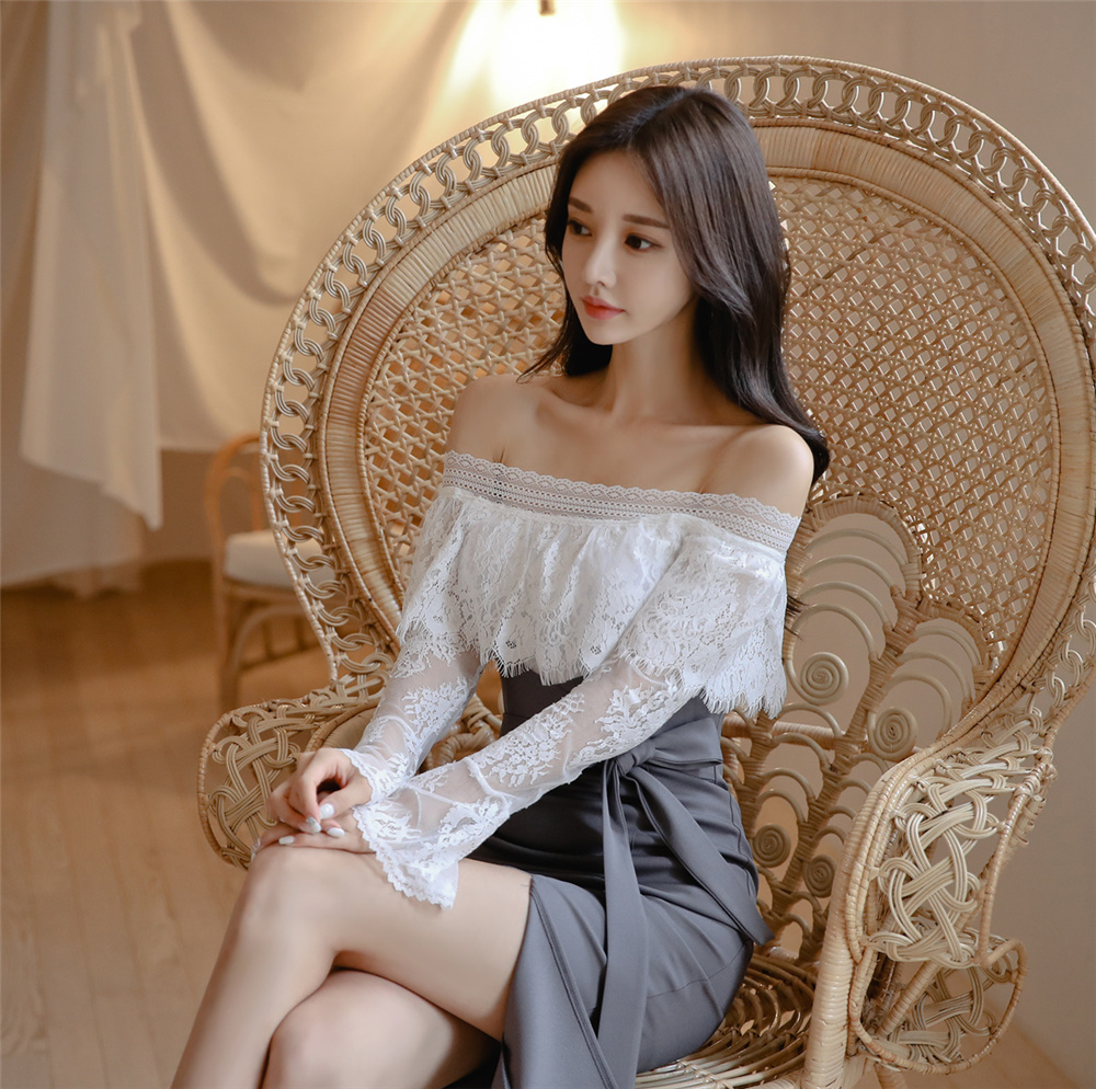 孙允珠丨雅致清灰蕾丝层叠镂花拼搭裙