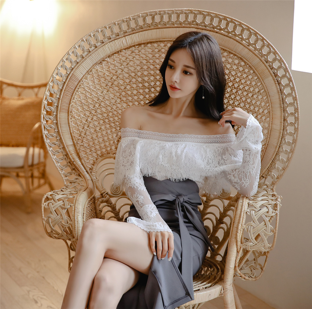 孙允珠丨雅致清灰蕾丝层叠镂花拼搭裙