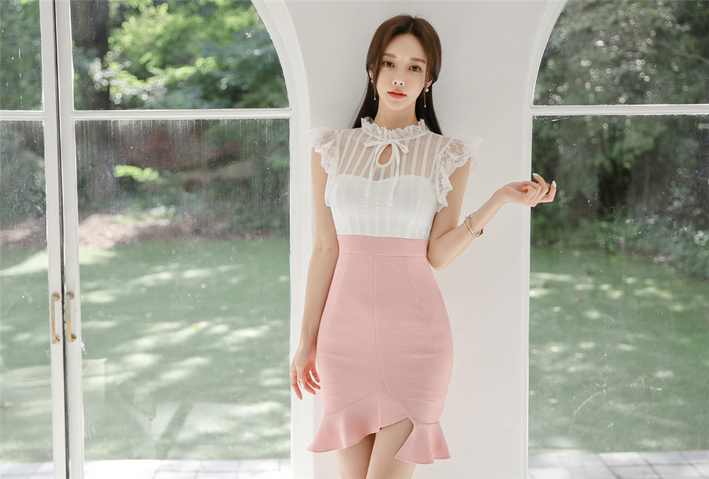 孙允珠丨醉香秋桃油彩粉透露珠拼搭裙