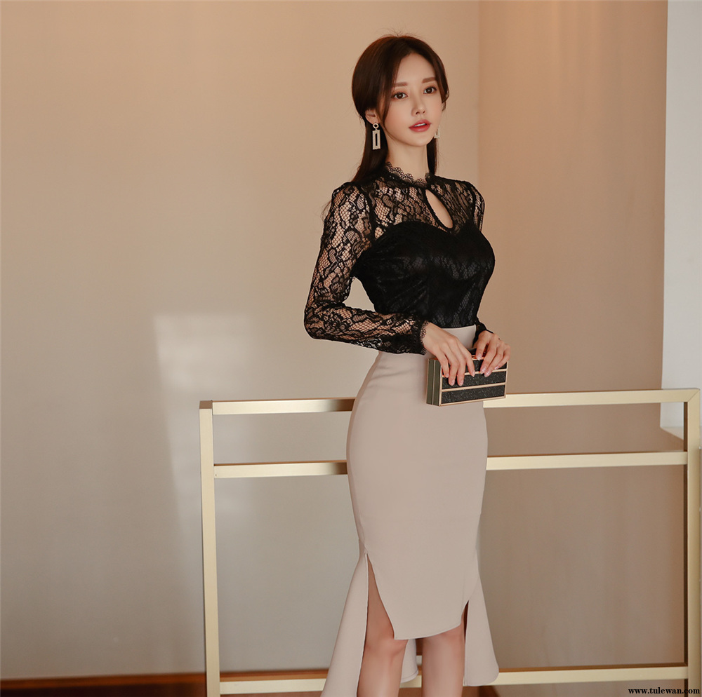 孙允珠丨幻黑荆棘墨痕彩绘卷叶及膝裙